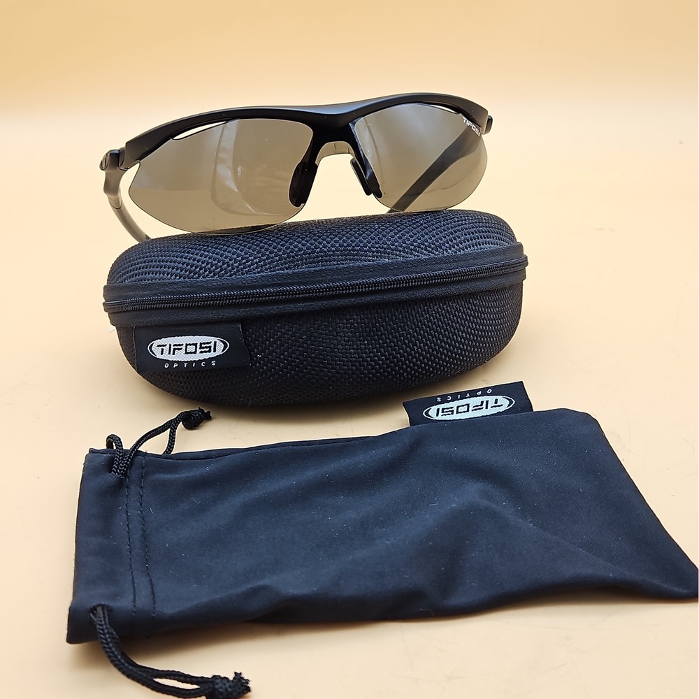 Tifosi Sport Sunglasses Matte Black Wrap Half Rim Cycling Running w/ Case Pouch